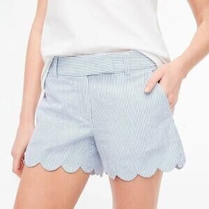 J. Crew Seersucker Scallop Hem Shorts Blue & White Striped, Women's Size 0